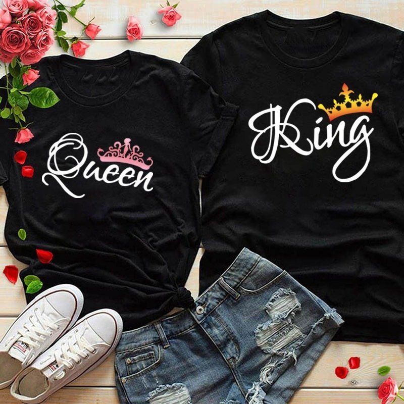 Crown Print Couple T Shirt Lovers Short Sleeve O Neck Loose Tshirt Fashion Woman Man Tee Shirt Tops Clothes - Image 4