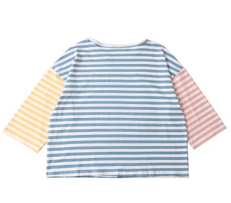 Casual Loose Women Striped T-shirt Spell Color Muppet Embroidery O Neck Three Quarter Sleeve Femme Loose Tshirt Tees Tops Cotton - Image 2