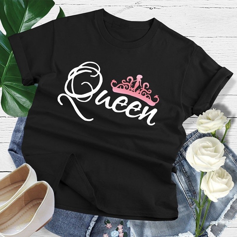 Crown Print Couple T Shirt Lovers Short Sleeve O Neck Loose Tshirt Fashion Woman Man Tee Shirt Tops Clothes - Image 5