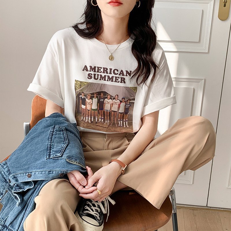 Vintage Print Crew Neck Oversized Loose Half Sleeve TShirt - Image 4