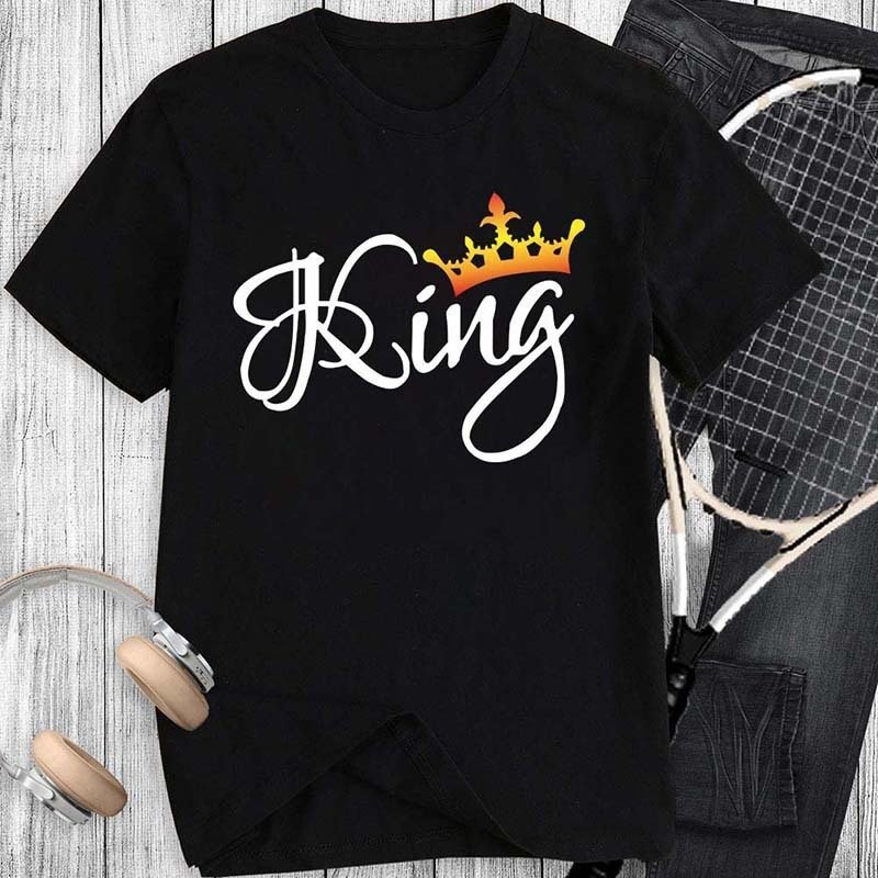 Crown Print Couple T Shirt Lovers Short Sleeve O Neck Loose Tshirt Fashion Woman Man Tee Shirt Tops Clothes - Image 3