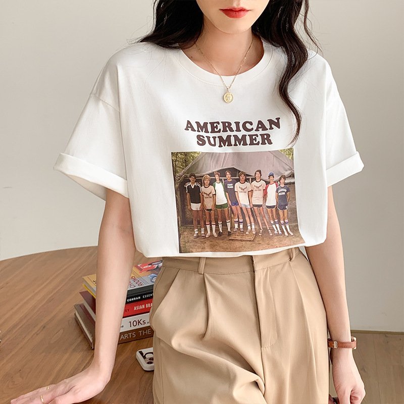 Vintage Print Crew Neck Oversized Loose Half Sleeve TShirt - Image 2